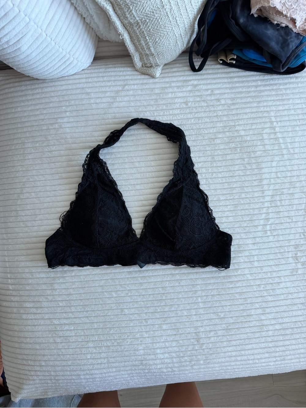 free press Black Lace Halter Bralette